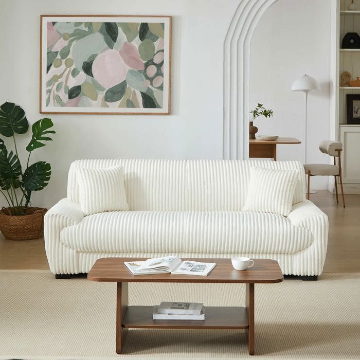 Conjunto de sofá de 3 plazas y sillón ADEA en pana beige.