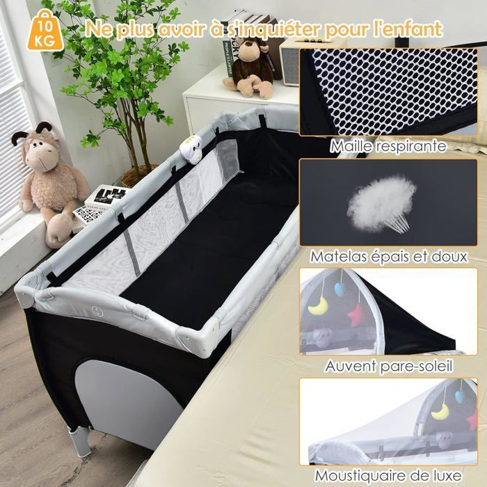 GOPLUS Faltbares Reisebett für Babys (0–36 Monate) – 15 kg Tragkraft – 2 feststellbare Rollen – Matratze/Tisch
