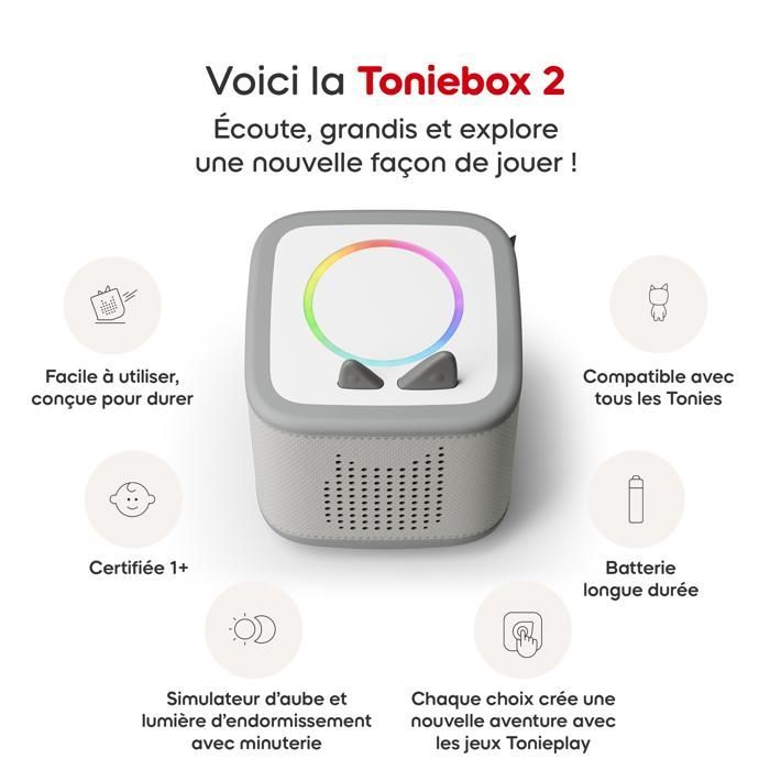 Coffret Toniebox 2 - TONIES® - Gris Lune - Audio pour Enfants 1-9 Ans - Facile à Utiliser - Sans Écran