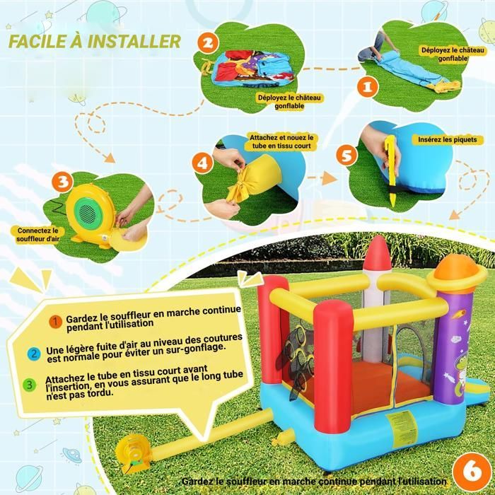 Inflatable Castle for Children, Indoor/Outdoor Inflatable Bouncing Castle with Jumping Area, Slide, 370W Blower
