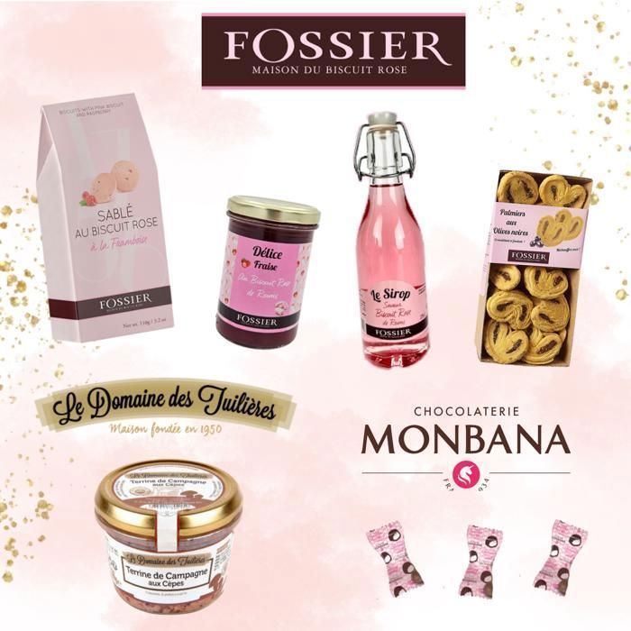 Cofanetto regalo gourmet Fossier & Monbana | Biscotti, marmellata, sciroppo, marshmallow, terrina e pasta sfoglia | Perfetto come regalo di Natale
