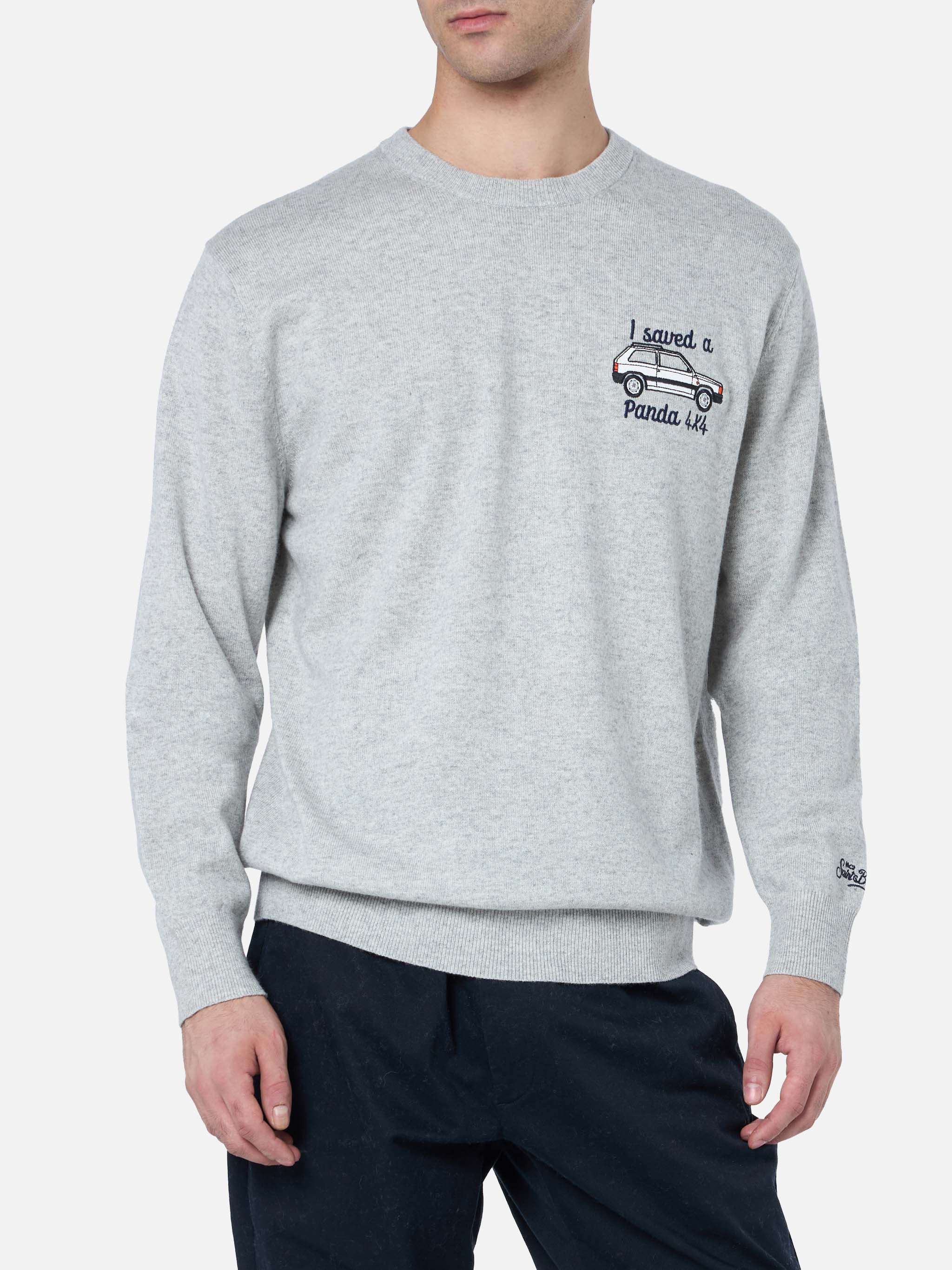 Maglione da uomo grigio Heron con ricamo I saved a Panda 4x4 | FIAT PA