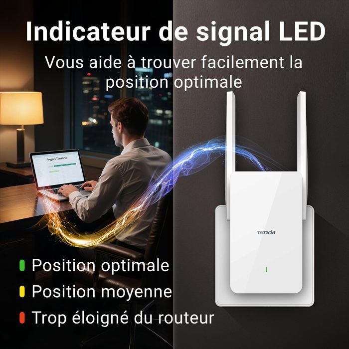 Tenda A23 WiFi 6 AX1500 Ripetitore Dual-Band, Porta Gigabit, 2 antenne da 5 dBi, LED di segnale intelligente, installazione semplice, WPA3