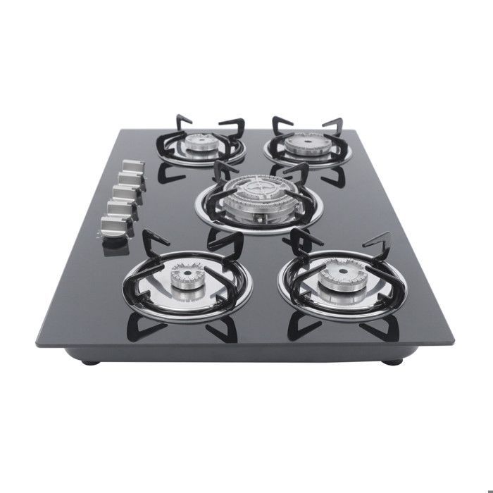 Cocina de gas empotrable con 5 quemadores - Placa de gas natural - Cocina de gas natural - Superficie de vidrio templado - 5 quemadores