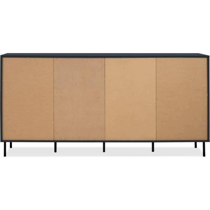Matala senkki - CARACAS - tummansininen koristelu - 2 lasiovea + 2 ovea - L180 x K90 x S40 cm