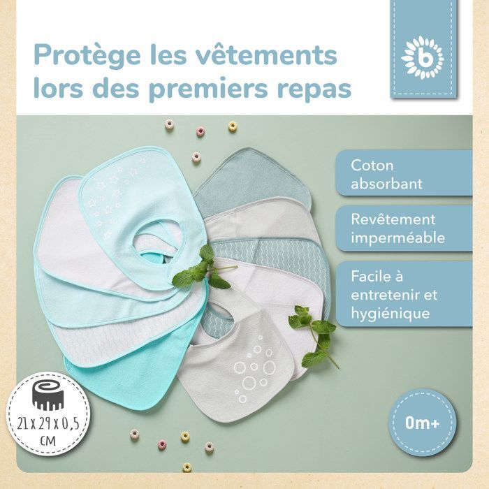 Conjunto de Babadores Bieco para Bebê - 10 Babadores Impermeáveis - Conjunto de Babadores para Recém-Nascidos - Babadores para Bebês, Babadores Infantis, Babadores Impermeáveis
