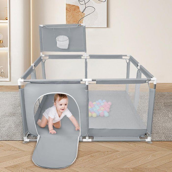 MIPAN. Parque infantil modular para bebé - Parque infantil plegable - Parque infantil para bebé - Con pelotas + ventosa - Gris oscuro