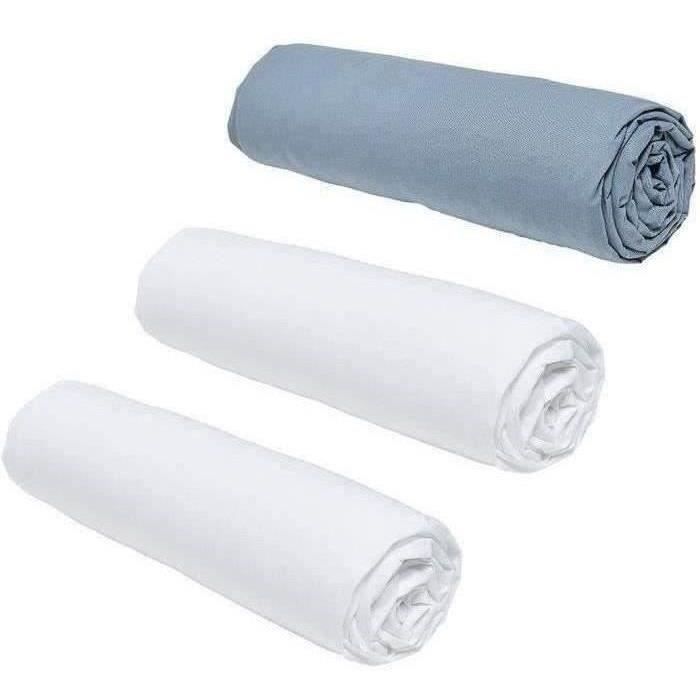 Juego de 3 sábanas bajeras TODAY Essential - 160 x 200 cm - 2 personas - 100 % algodón - Chalk/Denim