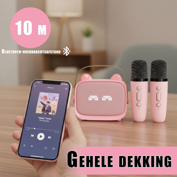 Kids Karaoke Kit - Portable Bluetooth Speakers - with 2 Wireless Microphones - LED Light Effects