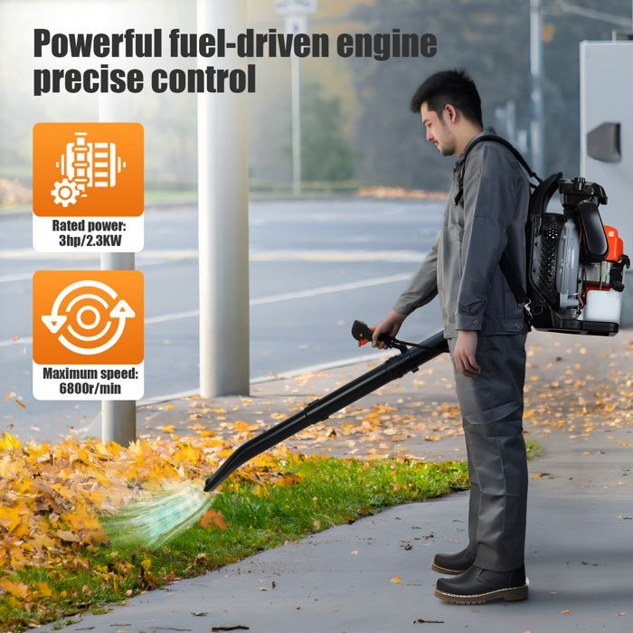 FLASIDU Benzine Bladblazer - 65CC - 3 PK/2,3 kW - 6800 RPM - 320 MPH - 1,7L - 700 CFM - Krachtig - 175*45*55cm - Zwart