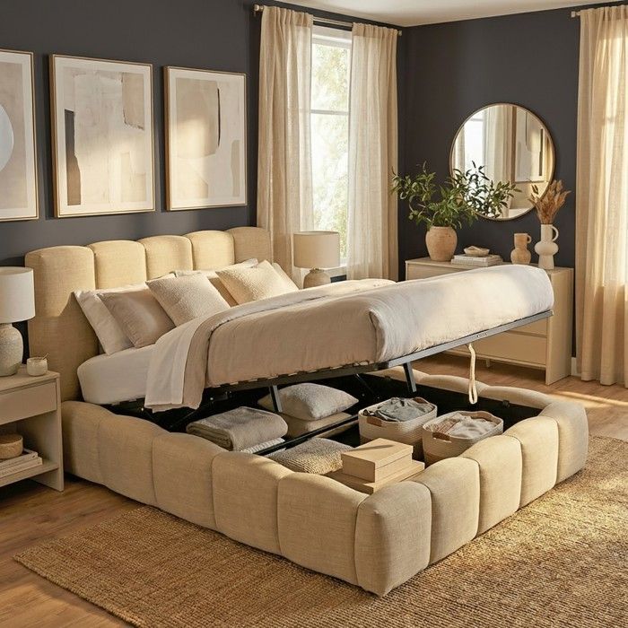 NEST 160x200cm Stauraumbett + 1 Lattenrost / Beige