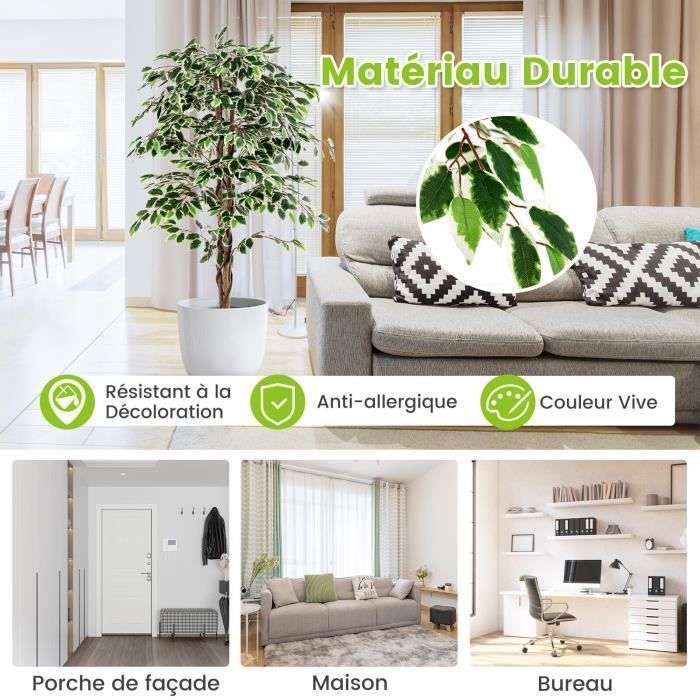 Planta de ficus artificial COSTWAY - 160 cm - Maceta rellena de cemento - 1008 hojas, tronco realista, musgo seco