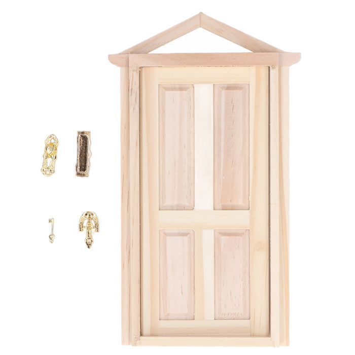Miniature Wooden Door 1:12 Birch Wood Miniature Door with Arrow Design Dollhouse Furniture Accessories