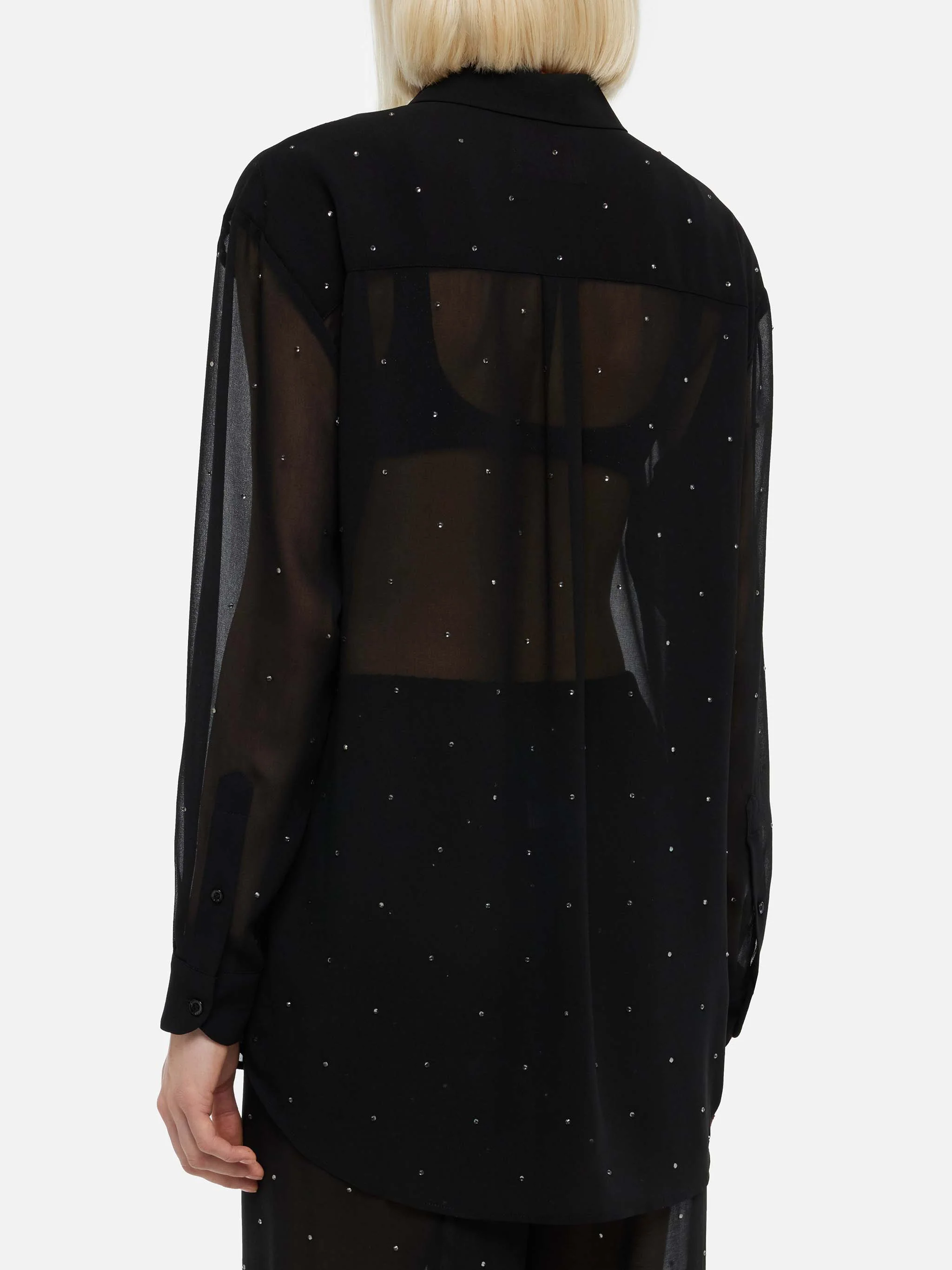 Brigitte zwarte georgette blouse met strass-steentjes