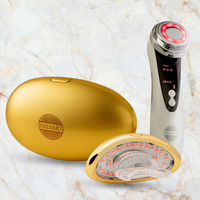 Conjunto exclusivo PALSAR7: Máscara labial LED e conjunto de ferro galvânico a um ótimo preço, cor dourada.