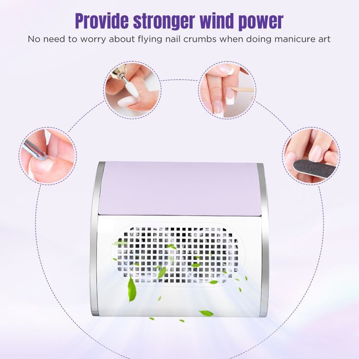 TTLIFE 80W Aspirateur Ongles Manucure Professionnelle, avec 2 Ventilateurs et 2 Poussière Collectionneur Sac pour Nail Art ou Salon