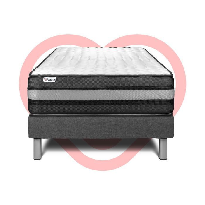 Mattress and bed base set 90x200 cm - Grey bed base (assembly required) - Vital Power Zen