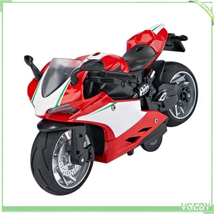 Fafeicy Modellino di moto giocattolo, scala 1:14, in lega di plastica, con meccanismo a retrocarica, suoni e giochi, colore rosso