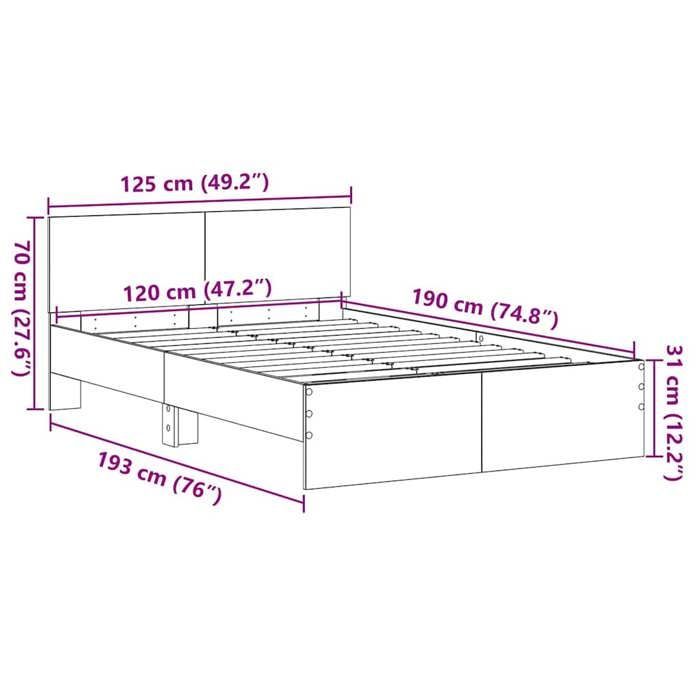 vidaXL Cadre de Lit en Chêne Artisan, 120 x 190 cm, Bois Massif, Tête de Lit Murale, Style Rustique Pour la Chambre 3376061