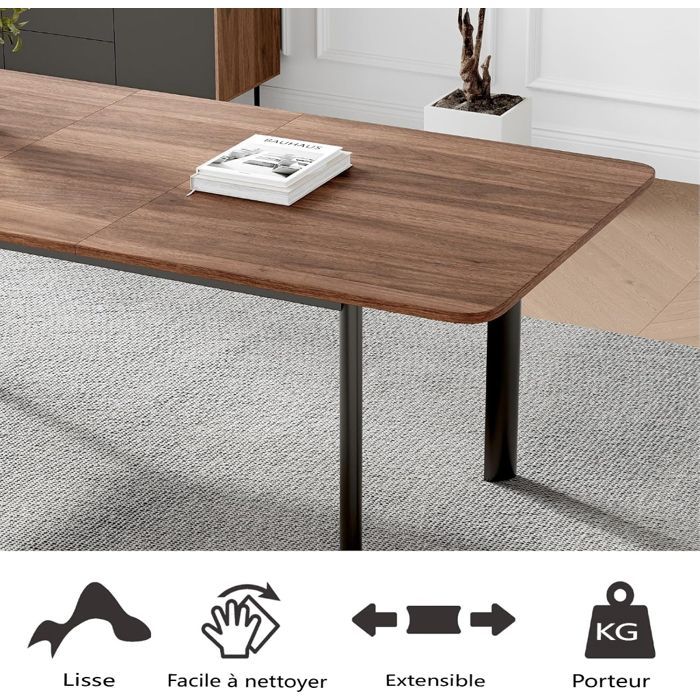 Stilvoller Moderner MDF-Platten Esstisch Mit Stühlen Set Für Das Wohnzimmer(160-200 cm Walnuss-Tisch + 6 white Stühle)