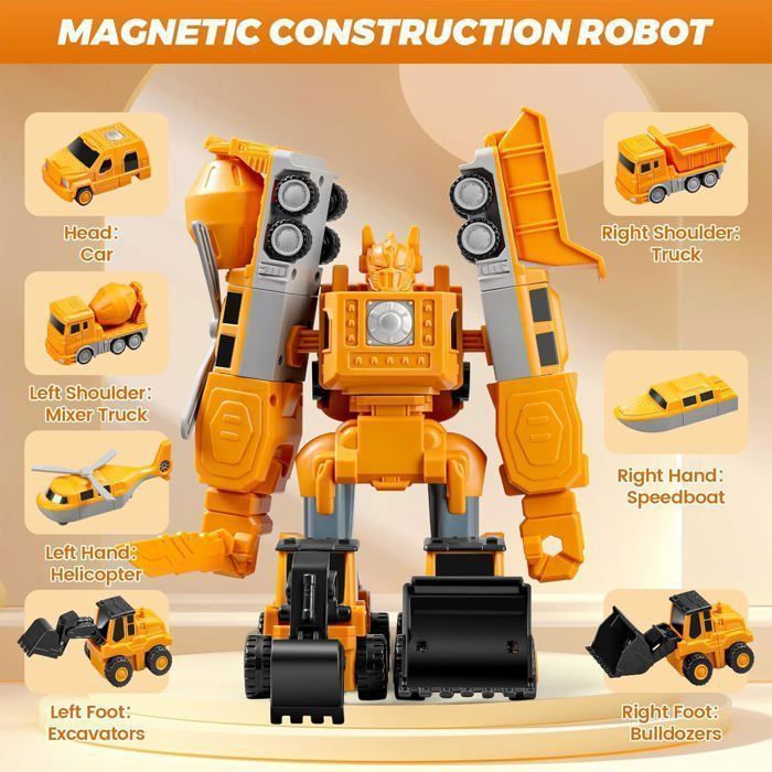 Blocs de Construction Magnétiques 35PCS Ensemble de Jouets de véhicules de Chantier Robot Transformable Jouets Enfants de 3 à 9 Ans