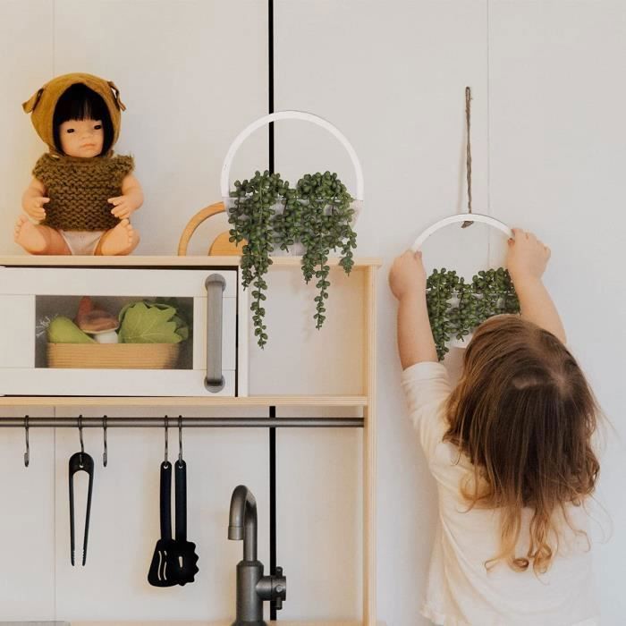Plantas suculentas artificiales colgantes, 2 unidades, perlas de imitación en maceta para decoración de pared.