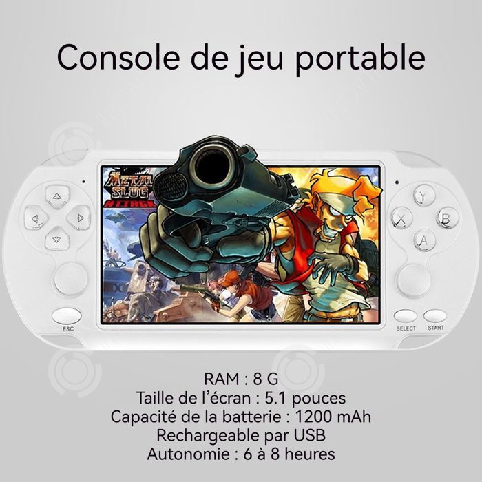 5,1-inch draagbare gameconsole met 1200mAh batterij, arcadeconsole met dubbele joystick, kan op een tv worden aangesloten, wit