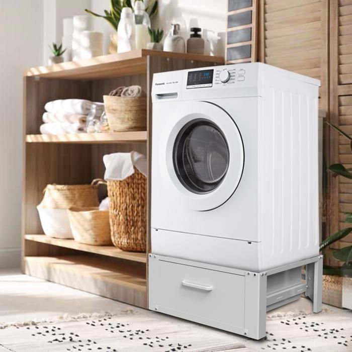 Vonia Washing Machine Base with Sliding Drawer - Standard Washing Machine Support - White