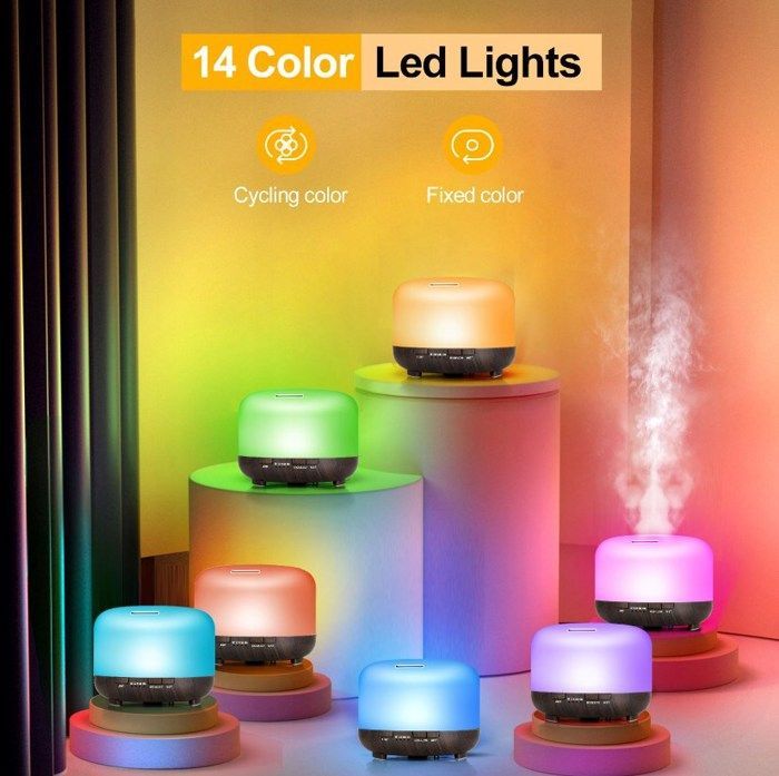 Diffuseur d'Huiles Essentielles 500ml avec Télécommande Lumière LED 7 Couleurs Humidificateur d'Air Ultrasonique
