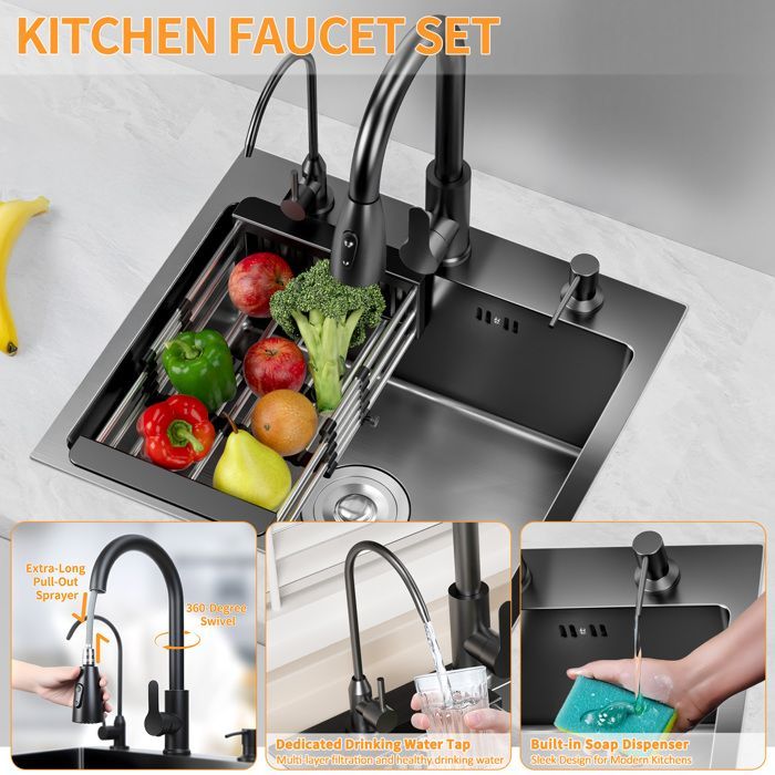Évier Cuisine Corner Workstation - Évier encastré monobloc en acier inoxydable avec robinet