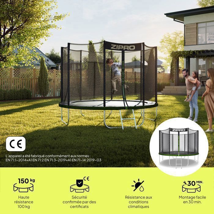 Trampolino da giardino - ZIPRO - JumpPro OUT - 10 FT Ø 312 cm - Portata massima 150 kg - Rete di sicurezza