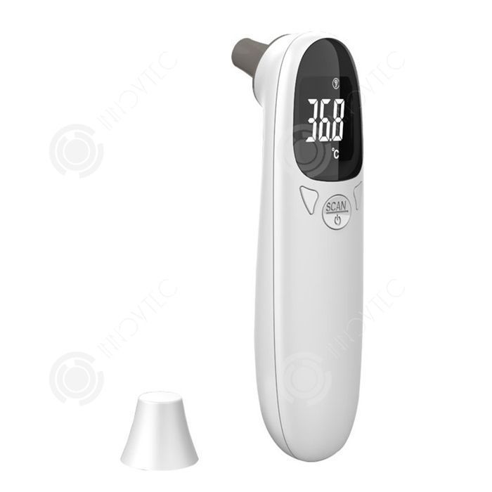 Termometro PASSIONOVA 13x4x4,5 cm, misura la temperatura in 1 secondo, termometro auricolare bianco con display multifunzione.