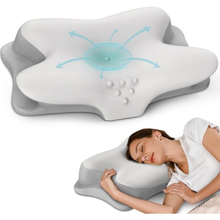 Almohada cervical ergonómica de espuma viscoelástica, almohada ortopédica para el dolor de cuello, que brinda soporte al cuello y la columna vertebral.