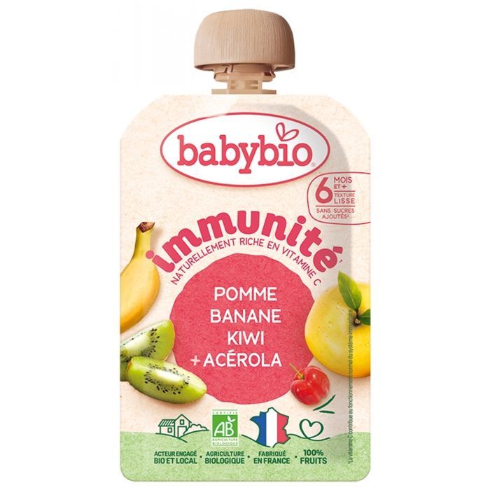 Babybio Inmunidad Plátano Kiwi Manzana Acerola 6 meses en adelante Orgánico 100g