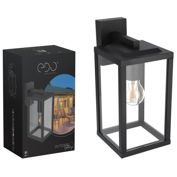 Aplique de pared exterior GAIA T E27 negro, resistente al agua IP44, EDO777369, línea Garden - EDO - GAIA T - Aluminio - LED - Negro