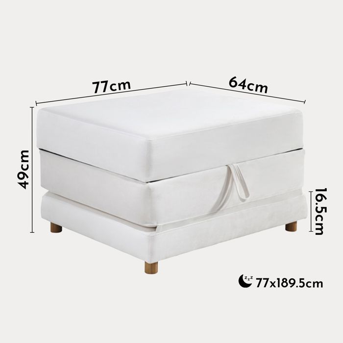 PAULA - Banquette carrée convertible en tissu blanc écru