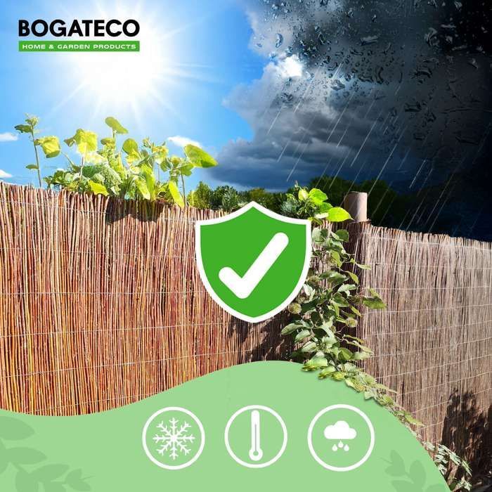 Pantalla de privacidad de mimbre natural BOGATECO 200x500 cm - Pantalla de caña para balcón, jardín y terraza - Privacidad y decoración para exteriores