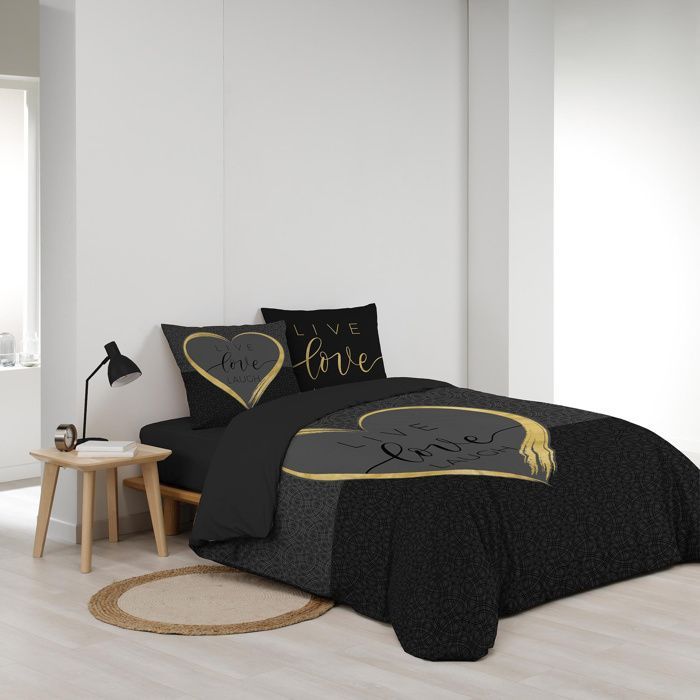 Housse de couette 240 x 220 cm + 2 taies – Coton 42 fils – Imprimé placé Crazy Love