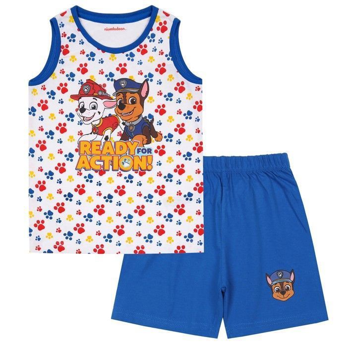 Pijama infantil de Paw Patrol Marshall Chase con tirantes, pijama de verano blanco y azul, talla 6