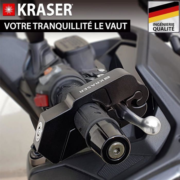 Motorfiets stuurslot - GESTEMPELD - KR720B - Remhendelslot - Kliksysteem - Aluminium - 13,9 x 5,8 x 2,6 cm - Zwart