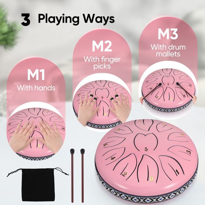Tambor de lengüetas, handpan de 15 cm (6 pulgadas), 11 tonos, clave de Do, instrumento musical de percusión para niños, incluye bolsa.