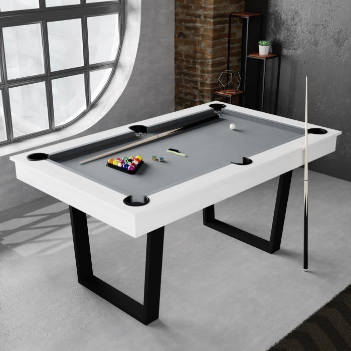 Billard Américain Convertible en Table à manger 4-6 personnes 185 x 104 x 82 Cm - Horizon - Blanc - MDF - SOKKER