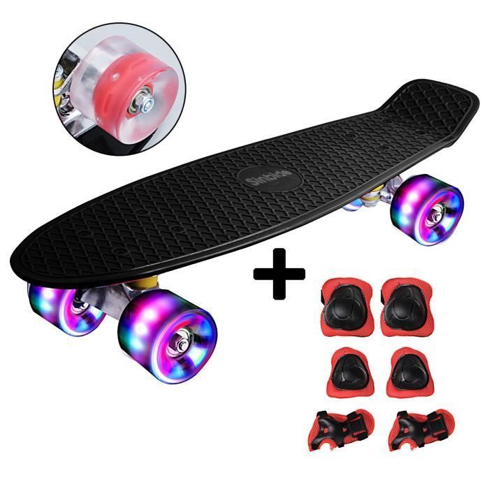Skate - SINBIDE - PRETO - Shape Retrô - Rodas com Luzes de LED - 55,8x15,2x12,5 cm