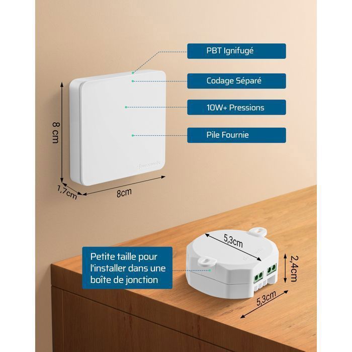 Kit de interruptor inalámbrico bidireccional DEWENWILS - 1 receptor + 2 interruptores de pared - 230 V 10 A 2300 W máx. - Alcance de 30 m