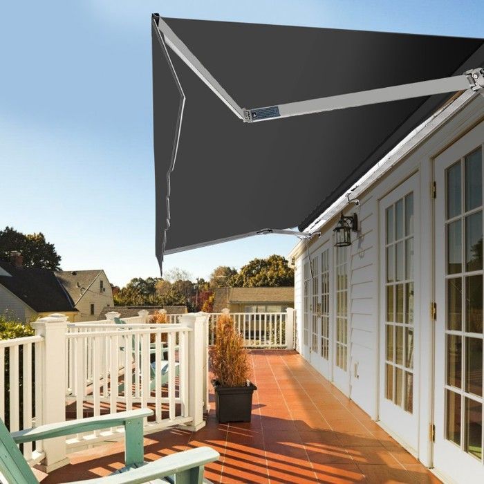 Store Banne Gris Extérieur Anti-UV Polyester 100% Fenêtre Terrasse 3,5 x 3 m Canopée Parasol Pont Manuel Abri Soleil Rétractable