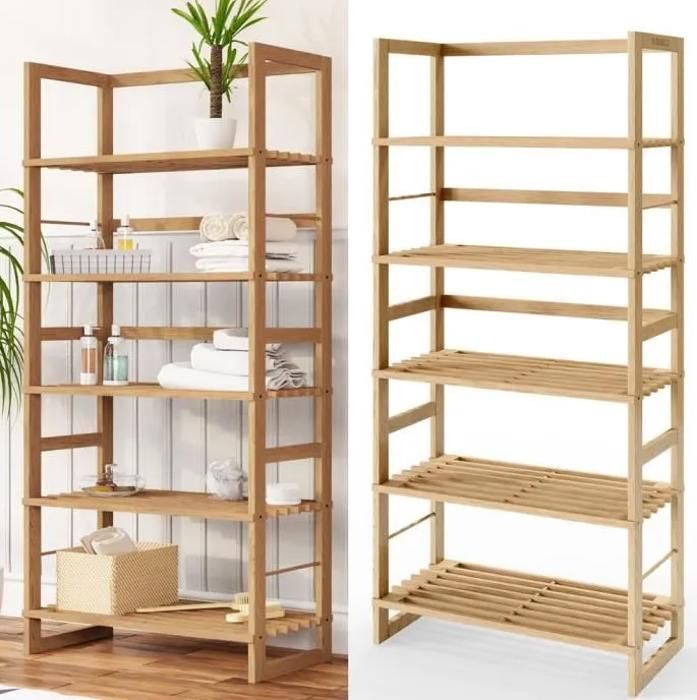 CASARIA® Set of 2 5-Tier Storage Shelves, 135.5 x 58 x 27 cm, Wooden Multifunctional Bathroom Display