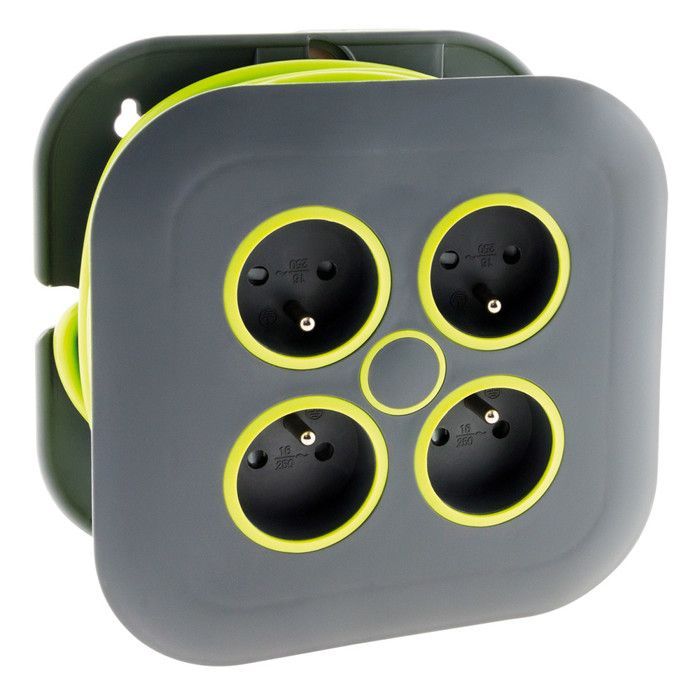 4 x 2P+E 16A carrete de cable doméstico con disyuntor - 7m - Verde - Zenitech