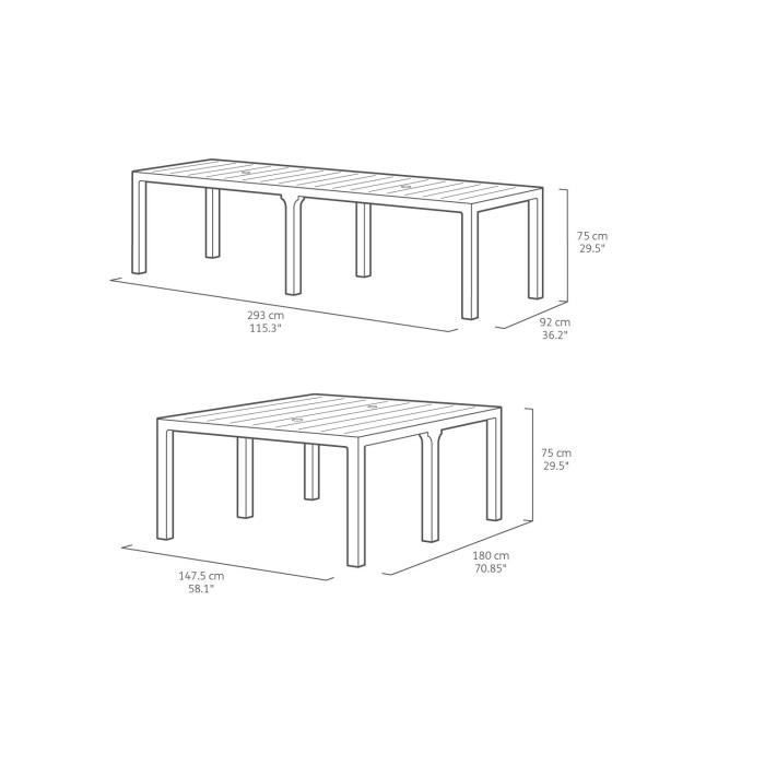 Tuintafel - Rechthoekig - Kleur: grafietgrijs - Kunsthars - Modulaire 3-in-1 - JULIE DOUBLE - Allibert by KETER