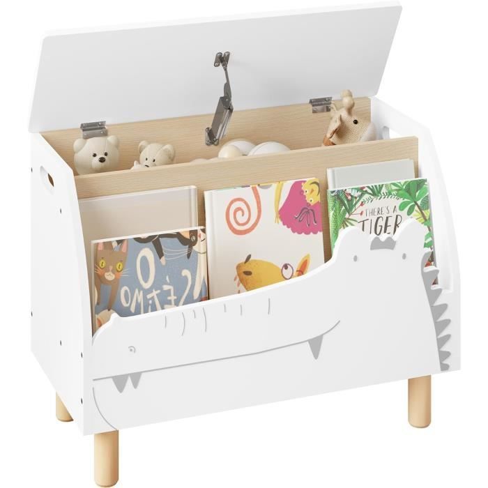 Baúl de juguetes WOLTU, banco de almacenamiento infantil con tapa, estantería infantil de MDF, 60x30x44cm, blanco W0ETT0063