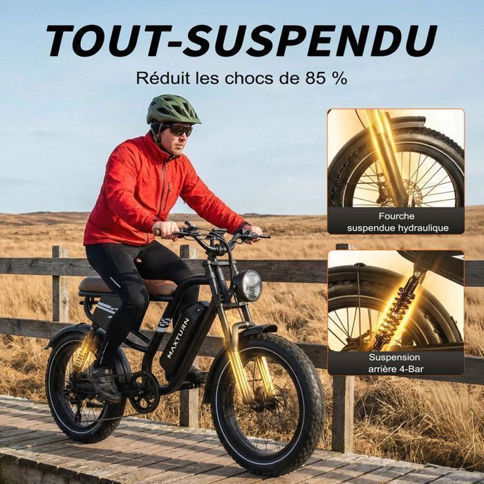 Vélo électrique - Maxturn MX10 - Moteur 500 W - Batterie 48V 13,5Ah - Autonomie 80–100 km - Roues 20